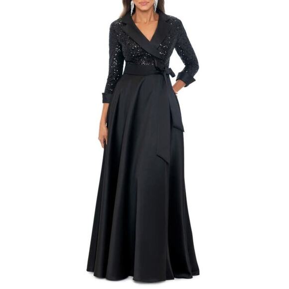 Xscape Dresses & Skirts - Xscape Women's Evening Sequin Long Sleeve Tux Ballgown Black Size 6 NWT